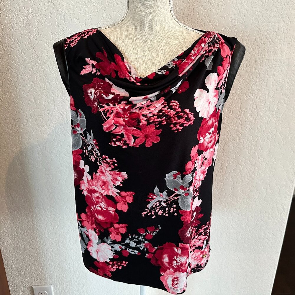 Anne Klein Sleeveless Shell Top with Faux Leather Accents - Picture 2 of 8